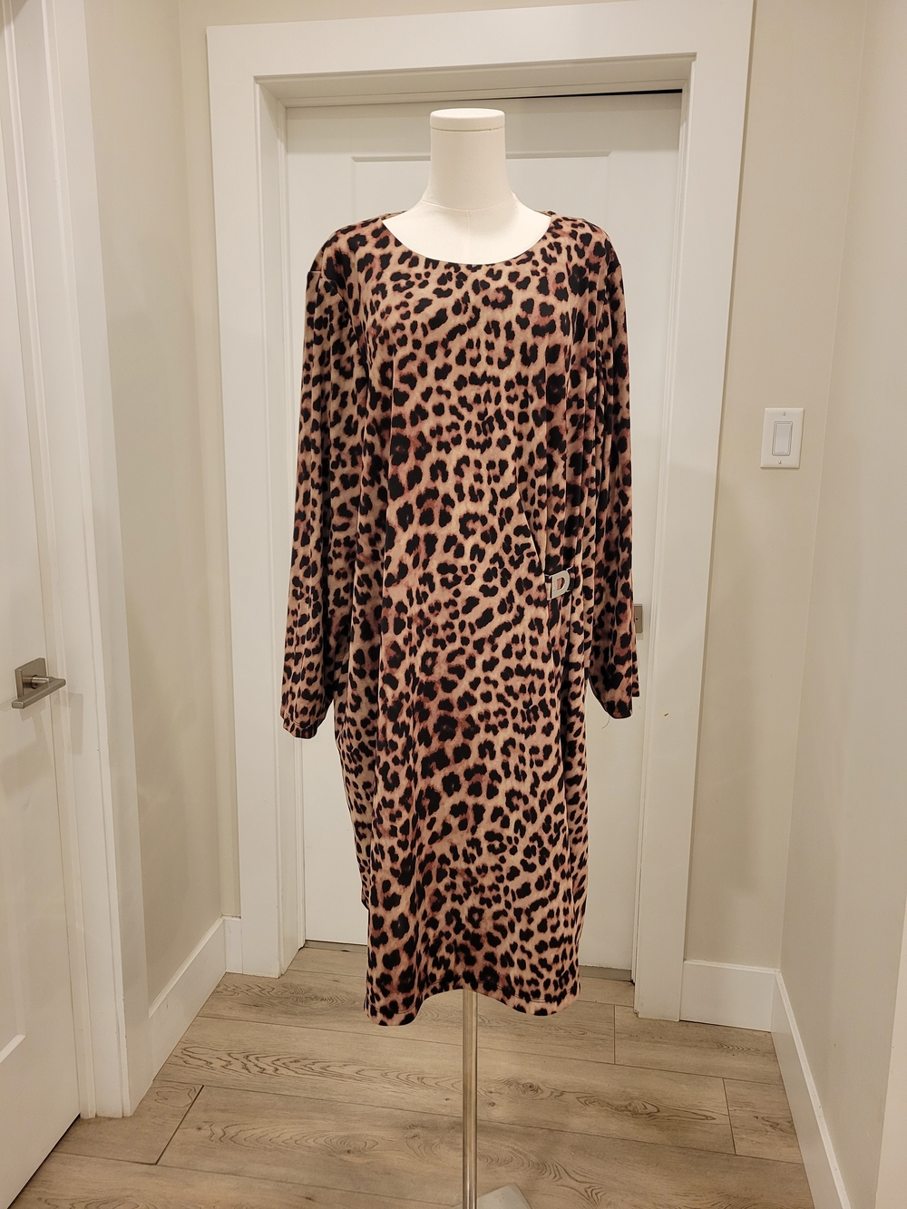 DKNY Leopard Print Long Sleeve Plus Size Dress, 24W